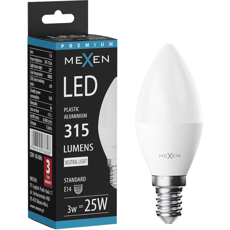 Mexen Nova LED žárovka E14, C37, 3W, Neutrální - 4000K, 315 lm - L102-E14-0340-01
