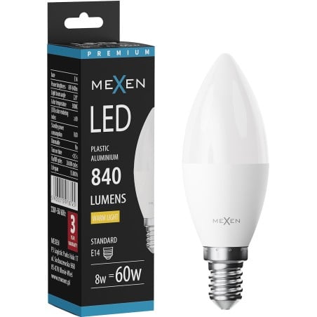 Mexen Nova Žárovka LED E14, C37, 8W, Teplá - 3000K, 840 lm - L102-E14-0830-01
