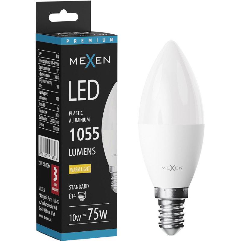 Mexen Nova LED žárovka E14, C37, 10W, Teplá - 3000K, 1055 lm - L102-E14-1030-01
