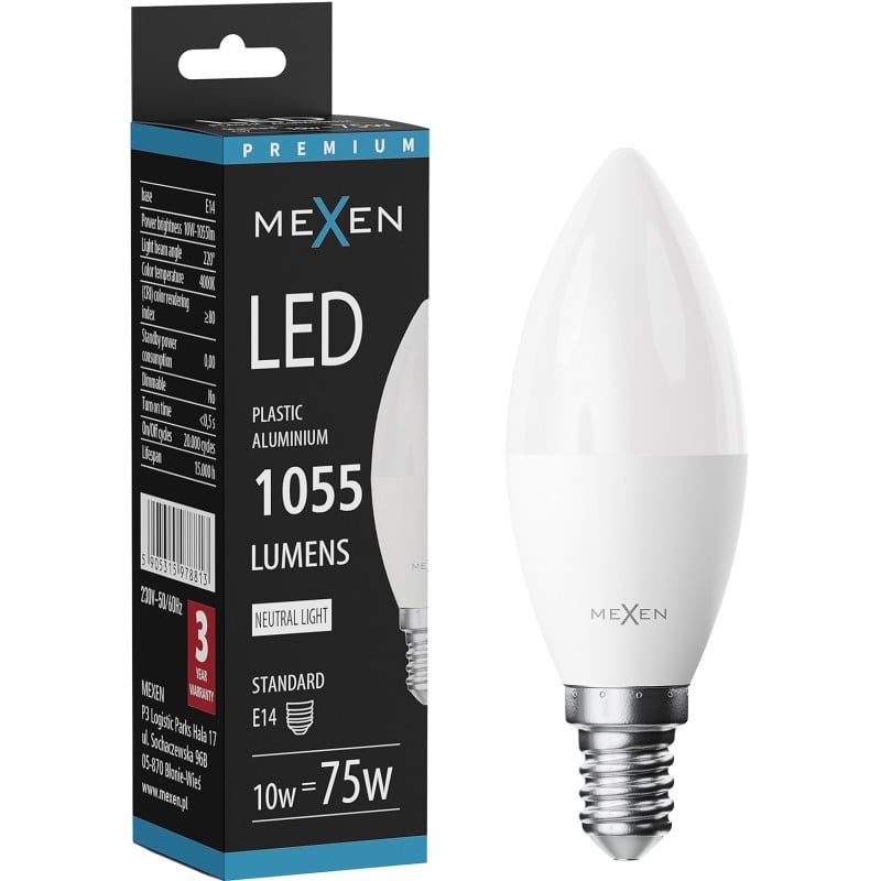 Mexen Nova LED žárovka E14, C37, 10W, Neutrální - 4000K, 1055 lm - L102-E14-1040-01