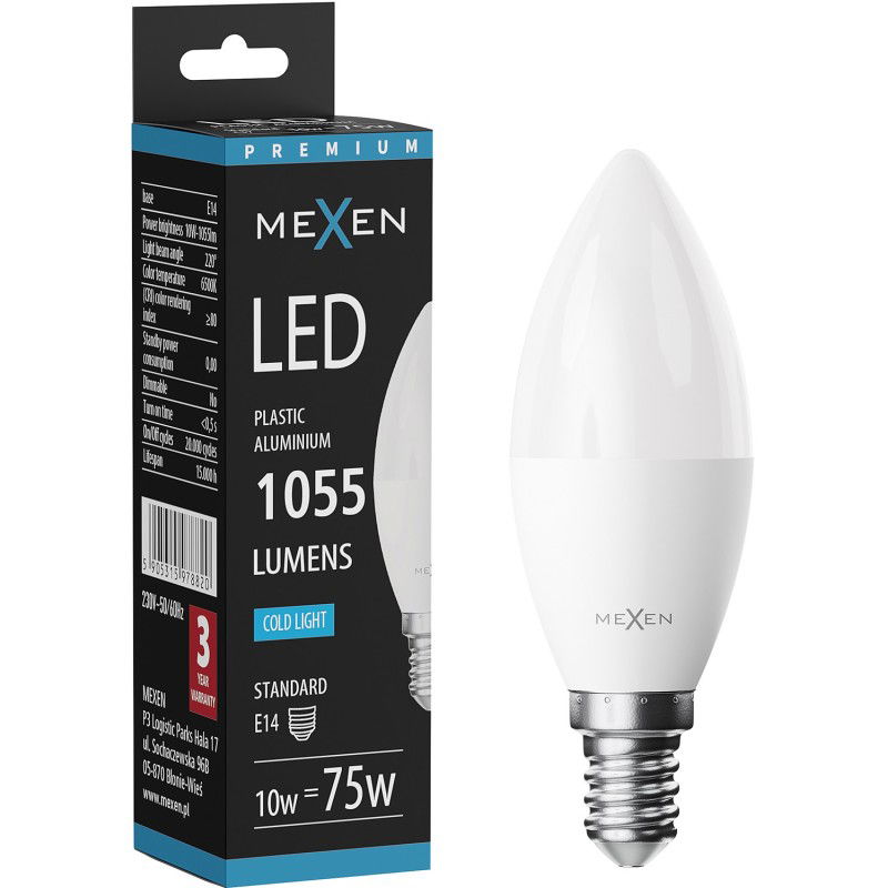 Mexen Nova LED žárovka E14, C37, 10W, Studená - 6500K, 1055 lm - L102-E14-1065-01