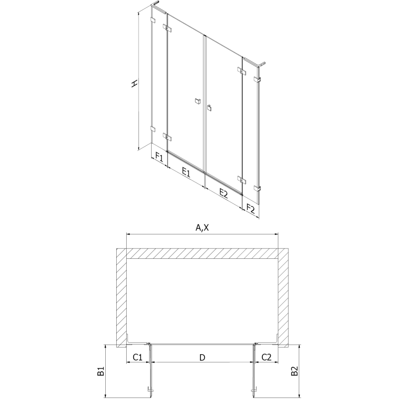 Mexen Lunar L Duo sprchové dveře, otvíravé, 150 cm, průhledné, kartáčovaný nikl - 834DL-150-000-97-00