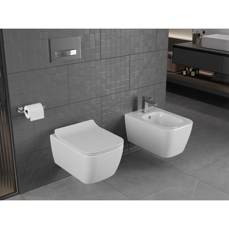Mexen Stella WC mísa Rimless s pomalu zavírajícím se tenkým sedátkem, duroplast, bílý lesk - 30680800