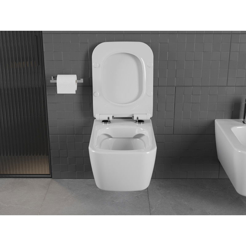 Mexen Stella WC mísa Rimless s pomalu zavírajícím se tenkým sedátkem, duroplast, bílý lesk - 30680800