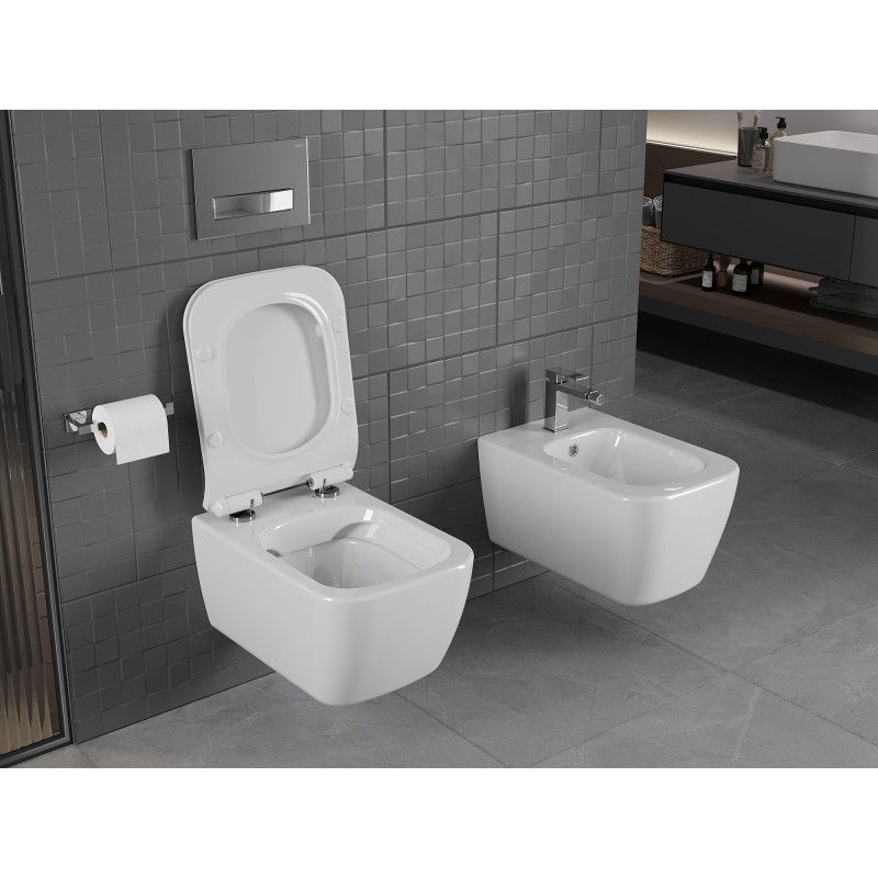 Mexen Stella WC mísa Rimless s pomalu zavírajícím se tenkým sedátkem, duroplast, bílý lesk - 30680800