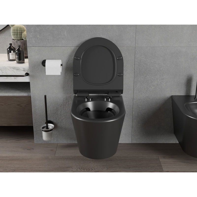 Mexen Rico WC mísa Rimless s pomalu sklápěcím tenkým sedátkem, duroplast, černá mat - 30720185