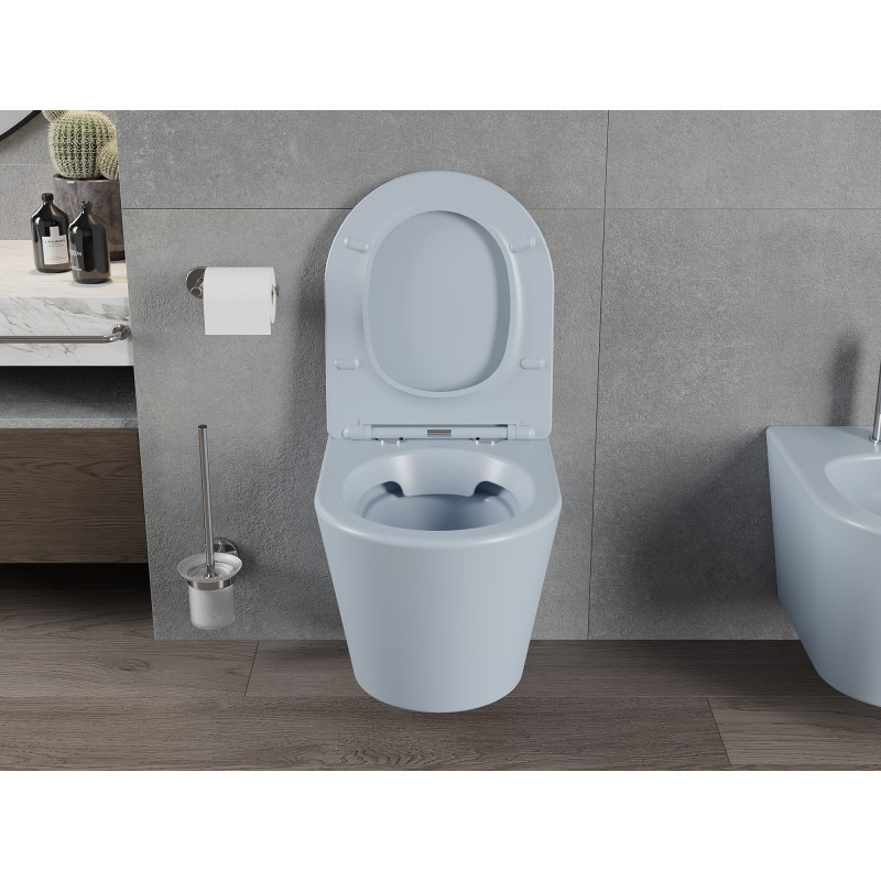 Mexen Rico WC mísa bezokrajová s pomalu sklopným tenkým sedátkem, duroplast, šedo-modrý mat - 30724069
