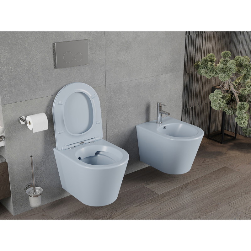 Mexen Rico WC mísa bezokrajová s pomalu sklopným tenkým sedátkem, duroplast, šedo-modrý mat - 30724069