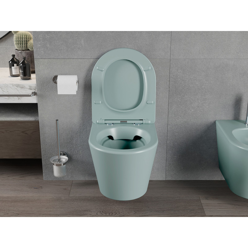 Mexen Rico WC mísa Rimless s pomalu klesající deskou slim, duroplast, světle zelená mat - 30724048