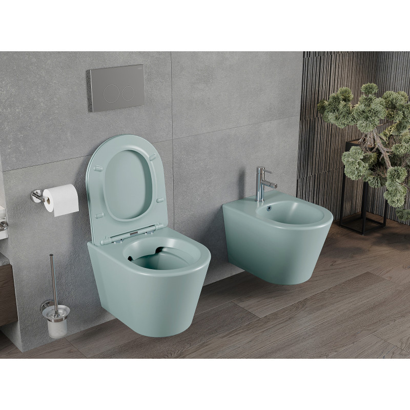 Mexen Rico WC mísa Rimless s pomalu klesající deskou slim, duroplast, světle zelená mat - 30724048