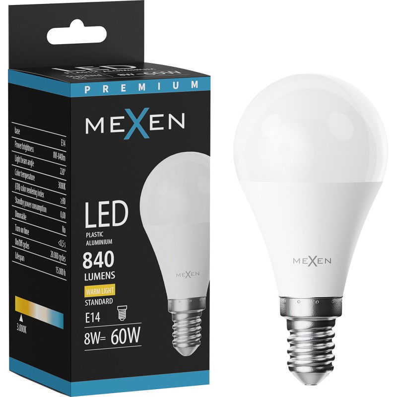 Mexen Nova LED žárovka E14, G45, 8W, Teplá - 3000K, 840 lm - L101-E14-0830-01