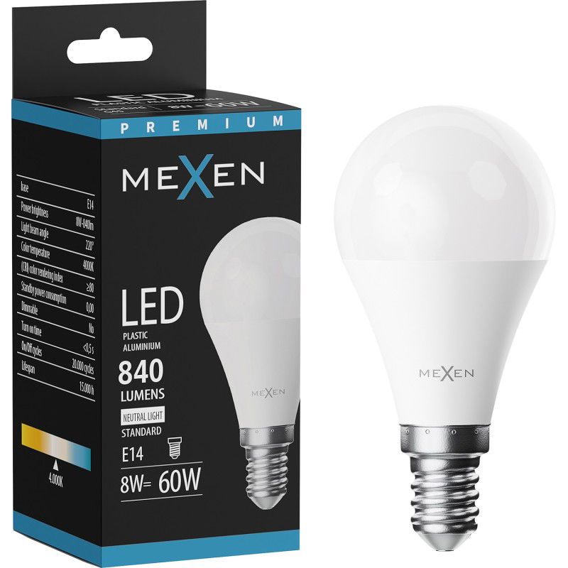 Mexen Nova LED žárovka E14, G45, 8W, Neutrální - 4000K, 840 lm - L101-E14-0840-01
