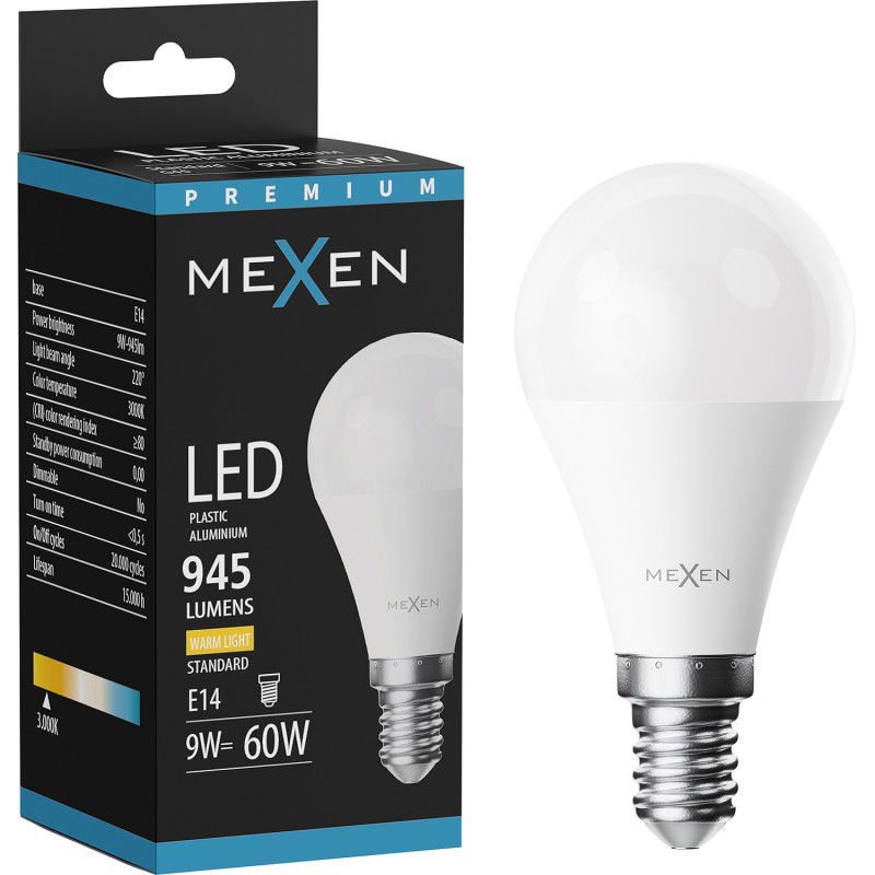 Mexen Nova LED žárovka E14, G45, 9W, Teplá - 3000K, 945 lm - L101-E14-0930-01