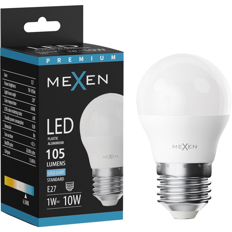 Mexen Nova LED žárovka E27, G45, 1W, Studená - 6500K, 105 lm - L101-E27-0165-01