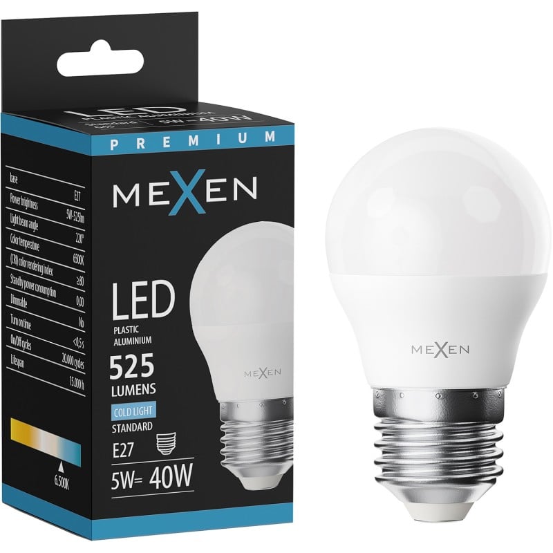 Mexen Nova LED žárovka E27, G45, 5W, Studená - 6500K, 525 lm - L101-E27-0565-01