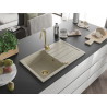 Mexen Bruno granitový dřez s jednou komorou a odkapávací plochou 795 x 495 mm, béžový, sifon zlatý - 6513791010-69-G