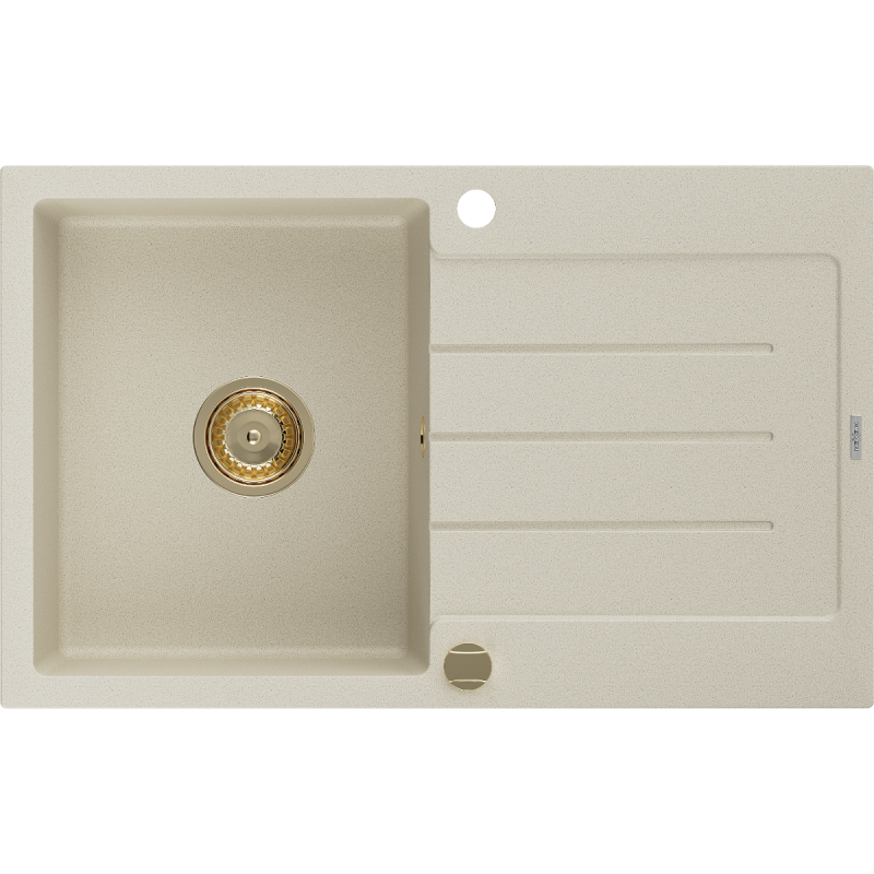 Mexen Bruno granitový dřez 1-komorový s odkapávačem 795 x 495 mm, béžový, sifon zlatý - 6513791010-69-G