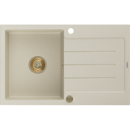 Mexen Bruno granitový dřez 1-komorový s odkapávačem 795 x 495 mm, béžový, sifon zlatý - 6513791010-69-G