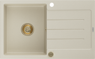 Mexen Bruno granitový dřez 1-komorový s odkapávačem 795 x 495 mm, béžový, sifon zlatý - 6513791010-69-G
