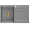Mexen Bruno granitový dřez 1-komorový s odkapávačem 795 x 495 mm, šedý, zlatý sifon - 6513791010-71-G