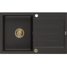 Mexen Bruno dřez granitový 1-komorový s odkapávačem 795 x 495 mm, černý/zlatý metalik, sifon zlatý - 6513791010-75-G