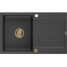 Mexen Bruno granitový dřez s odkapávačem 1-komorový 795 x 495 mm, černý s tečkami, zlatý sifon - 6513791010-76-G