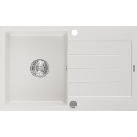 Mexen Bruno granitový dřez 1-komorový s odkapávačem 795 x 495 mm, bílý, sifon chrom - 6513791010-20