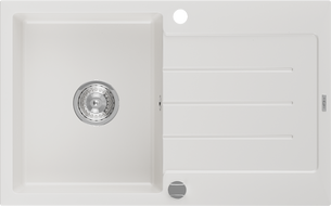 Mexen Bruno granitový dřez 1-komorový s odkapávačem 795 x 495 mm, bílý, sifon chrom - 6513791010-20