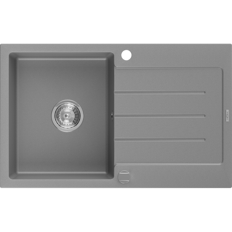 Mexen Bruno granitový dřez 1-komorový s odkapávačem 795 x 495 mm, šedý, sifon chrom - 6513791010-71