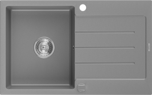 Mexen Bruno granitový dřez 1-komorový s odkapávačem 795 x 495 mm, šedý, sifon chrom - 6513791010-71