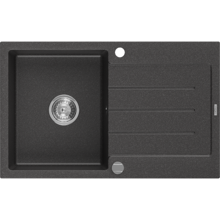 Mexen Bruno jednokomorový dřez z granitu s odkapávačem 795 x 495 mm, černý s tečkami, chromovaný sifon - 6513791010-76