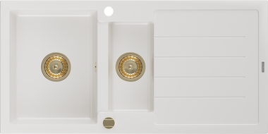 Mexen Andres granitový dřez 1,5-komorový s odkapávačem 1000 x 500 mm, bílý, zlatý sifon - 6515101510-20-G