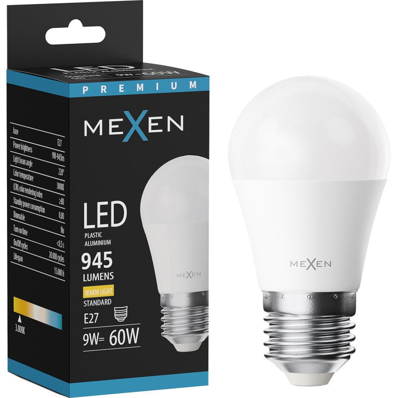 Mexen Nova LED žárovka E27, G45, 9W, Teplá - 3000K, 945 lm - L101-E27-0930-01