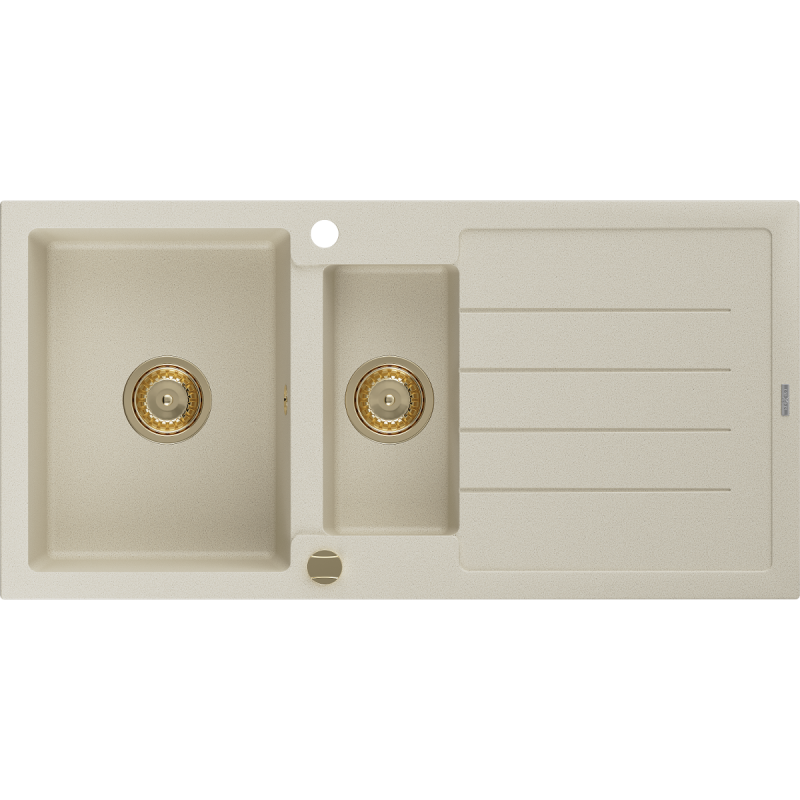 Mexen Andres žulový dřez 1,5komorový s odkapávačem 1000 x 500 mm, béžový, zlatý sifon - 6515101510-69-G