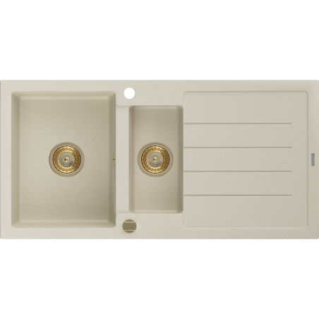 Mexen Andres žulový dřez 1,5komorový s odkapávačem 1000 x 500 mm, béžový, zlatý sifon - 6515101510-69-G