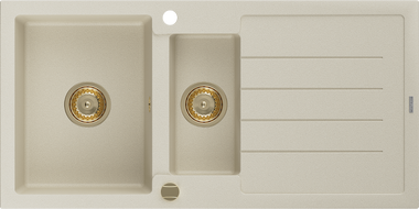 Mexen Andres žulový dřez 1,5komorový s odkapávačem 1000 x 500 mm, béžový, zlatý sifon - 6515101510-69-G