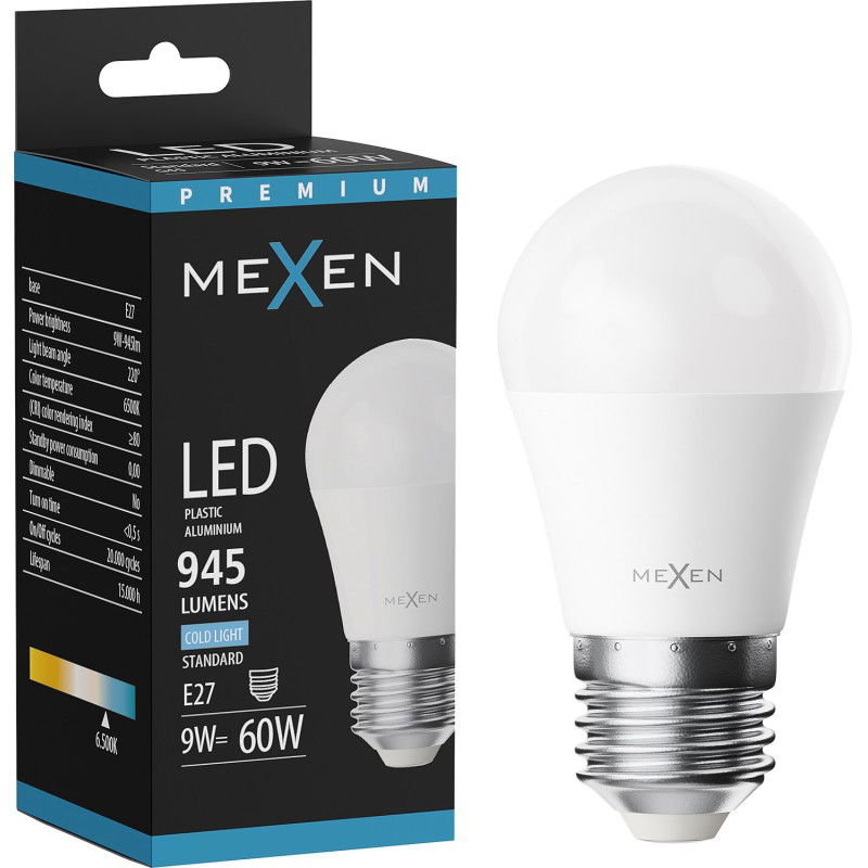 Mexen Nova LED žárovka E27, G45, 9W, Studená - 6500K, 945 lm - L101-E27-0965-01
