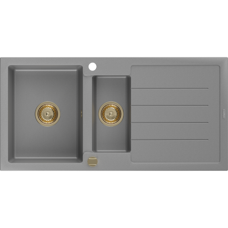 Mexen Andres granitový dřez 1,5-komorový s odkapávačem 1000 x 500 mm, šedý, zlatý sifon - 6515101510-71-G