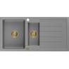 Mexen Andres granitový dřez 1,5-komorový s odkapávačem 1000 x 500 mm, šedý, zlatý sifon - 6515101510-71-G