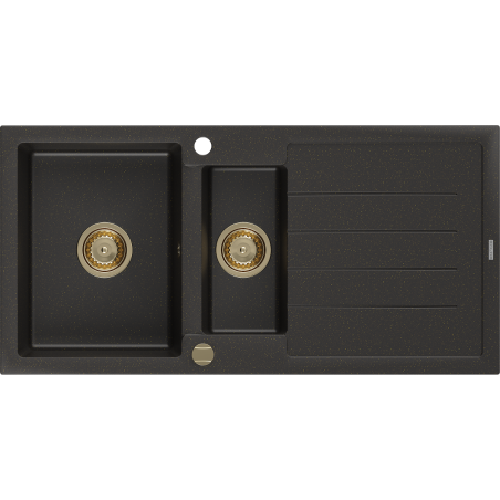Mexen Andres granitový dřez 1,5-komorový s odkapávačem 1000 x 500 mm černý/zlatý metalický, zlatý sifon - 6515101510-75-G