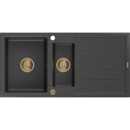 Mexen Andres žulový dřez 1,5-komorový s odkapávačem 1000 x 500 mm černý tečkovaný, zlatý sifon - 6515101510-76-G