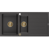 Mexen Andres 1,5-miskový granitový dřez s odkapávačem 1000 x 500 mm Skvrnitá černá, sifon Zlatá - 6515101510-76-G