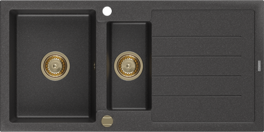Mexen Andres žulový dřez 1,5-komorový s odkapávačem 1000 x 500 mm černý tečkovaný, zlatý sifon - 6515101510-76-G