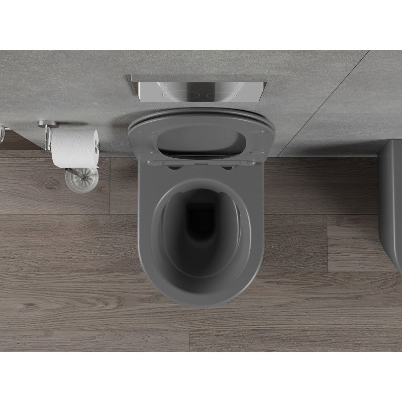 Mexen Rico WC mísa Rimless se sedátkem softclose slim, duroplast, tmavě šedá matná - 30724071