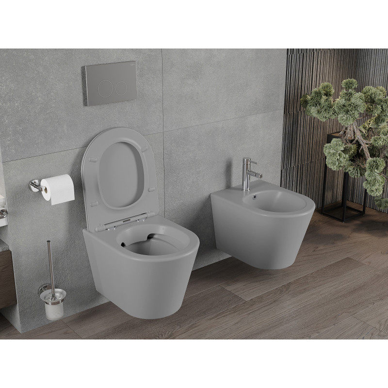 Mexen Rico WC mísa Rimless s pomalu zavírajícím slim sedátkem, duroplast, světle šedý mat - 30724061