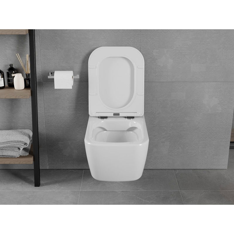 Mexen Elis WC mísa Rimless s pomalu uzavíratelným tenkým sedátkem, duroplast, bílý lesk - 30910600