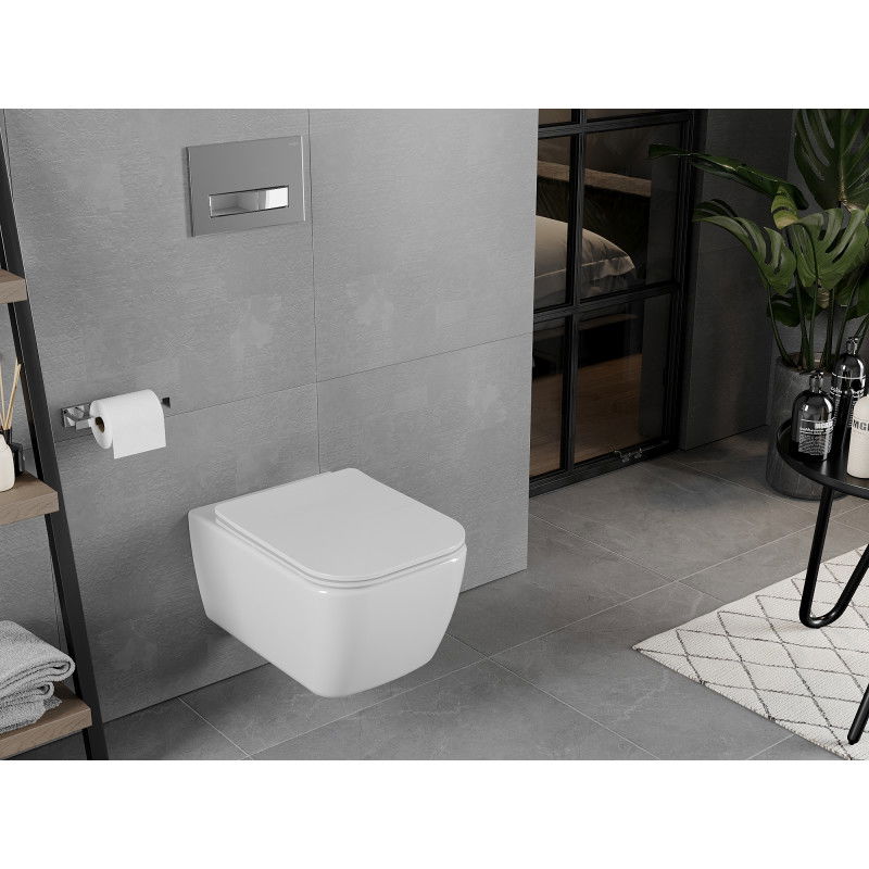 Mexen Elis WC mísa Rimless s pomalu uzavíratelným tenkým sedátkem, duroplast, bílý lesk - 30910600