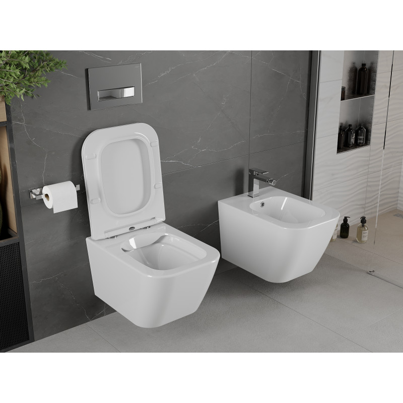 Mexen Madox WC mísa Rimless s pomalu padajícím slim sedátkem, duroplast, bílý lesk - 30154000