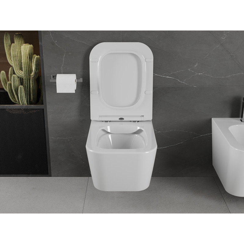 Mexen Madox WC mísa Rimless s pomalu padajícím slim sedátkem, duroplast, bílý lesk - 30154000