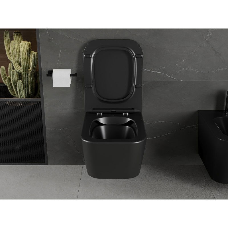 Mexen Madox WC mísa Rimless s deskou zpomaleným sklápěním slim, duroplast, černá mat - 30154070